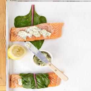 Roasted Salmon Wrapped in Swiss Chard image