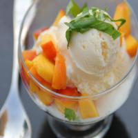Vanilla Ice Cream with Peach Syrup image