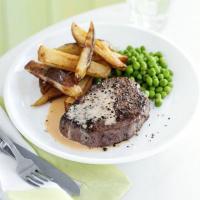 Steak, chips & quick pepper sauce image
