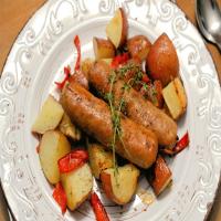 Roasted Sausages, Peppers, Potatoes, and Onions image