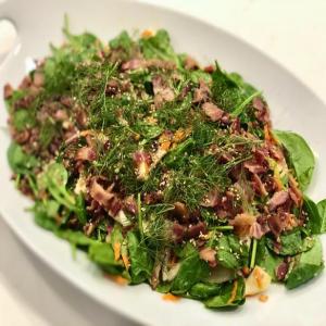 Warm Bacon and Spinach Salad with Miso Dressing image