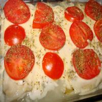 Really Easy Baked Sole Fish With Mozzarella and Tomato image