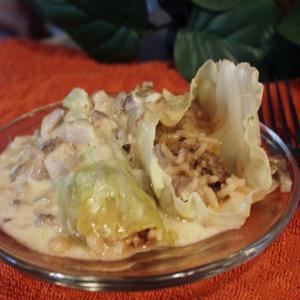 Spicy Stuffed Cabbage Rolls in Mushroom Gravy Sauce image