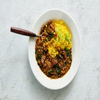Lentils With Chorizo, Greens and Yellow Rice image