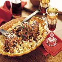 Chianti-Braised Stuffed Chicken Thighs on Egg Noodles image