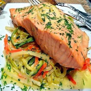 Salmon a La Nage With Vegetables in Creamy Sauce._image