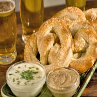 Soft Pretzels with Queso Poblano Sauce and Mustard Sauce_image
