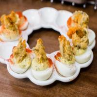 Lemon-Caper Deviled Eggs with Fried Oysters image