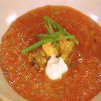 Chilled Roasted Red Pepper Soup with Avocado-Chile Salsa image