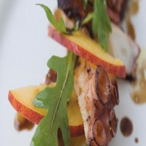 Charred Octopus with Peach, Arugula and Aged Balsamic image
