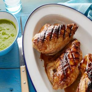 Grilled Honey Glazed Chicken with Green Pea and Mint Sauce image