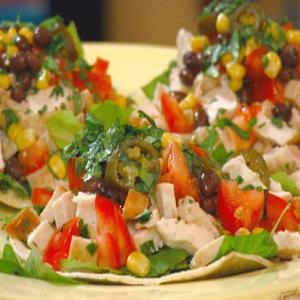 Chicken Tostada with Corn, Pickled Jalapenos and Black Beans_image