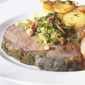 Sirloin with herby mustard crust & shallot gravy_image