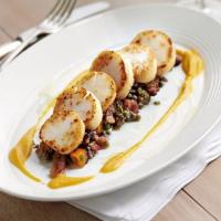 Pan-fried scallops with butternut squash two ways image
