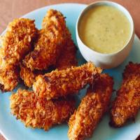 Potato Chip-Crusted Chicken Strips with Honey Mustard Dipping Sauce image