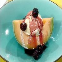 Melon, Cassis and French Vanilla Ice Cream with Blackberries image
