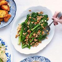 Purple sprouting broccoli with almonds image