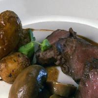 New York Strip Steak with Sauce Robert over Baby Potatoes_image