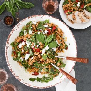 Pasta Salad with Arugula, Roasted Red Peppers, and Sweet Corn - Domesticate ME_image