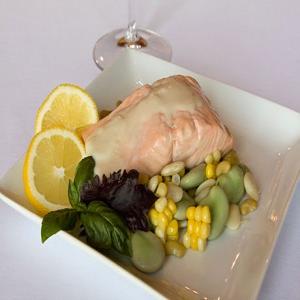 Poached Salmon with Basil Butter and Succotash_image