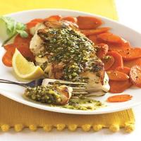 Sauteed Striped Bass with Mint Pesto and Spiced Carrots image