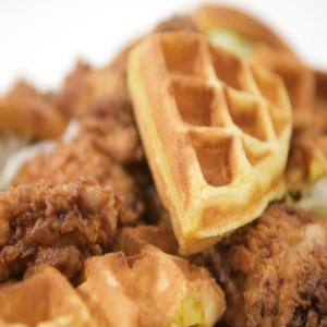 Fried Chicken and Waffles Stack with Iceberg Salad and Garlicky Ranch Aioli_image