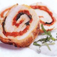 Grilled Pepper, Basil, and Turkey Roulade with Basil Sour Cream Sauce image