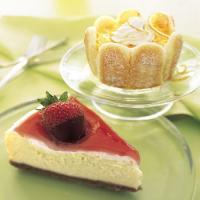Mascarpone Cheesecake with Rhubarb Glaze and Chocolate-Covered Strawberries image