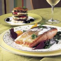 Arctic Char with Horseradish Cream, Sweet-and-Sour Beets, and Dandelion Greens image