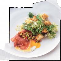 Eggs with Serrano Ham and Manchego Cheese, Green Olive Relish, and Migas_image