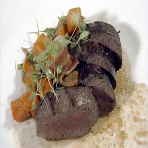 Venison Loin with Sweet Potato, Pearl Onions, and Smoked Bacon image