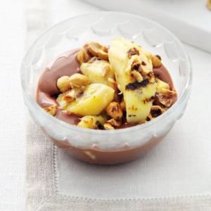 Griddled bananas with nutty chocolate custard image