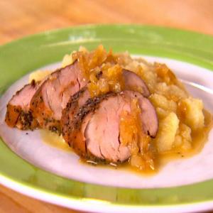 Spice-Rubbed Pork Tenderloin with Celery Root-Apple Puree and Cider Gravy image