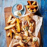 Quick roast chicken & homemade oven chips with kiev butter image