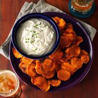 Spicy Sweet Potato Chips & Cilantro Dip image