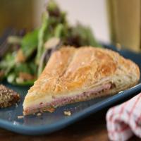 Country Ham and Cheddar Pie with Whole Grain Mustard and Greens with Apricot Vinaigrette and Almonds_image