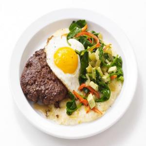 Burger with Fried Eggs and Grits_image