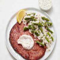 Ham Steaks with Asparagus-Rice Salad_image
