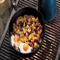 Campfire Fried Eggs With Potato-and-Bacon Hash_image