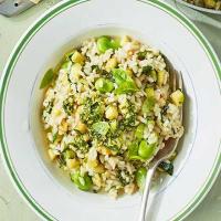 Courgette & broad bean risotto with basil pesto image
