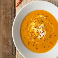 Butternut squash soup with chilli & crème fraîche image