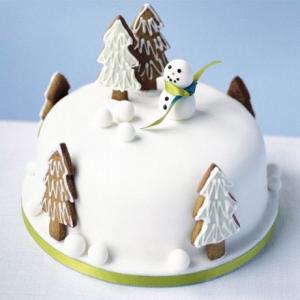 Snowman in the garden cake image