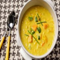 Corn and Sweet Potato Chowder With Saffron Cream_image