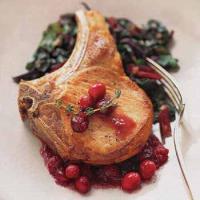 Pan-Roasted Pork Chops with Cranberries and Red Swiss Chard image