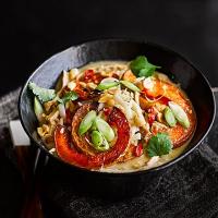 Satay chicken noodle soup with squash image