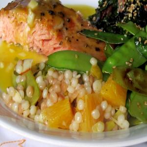 Orange Israeli Couscous With Snow Peas image