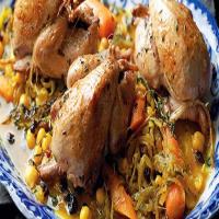Quail stewed with melting onions, saffron and chickpeas_image