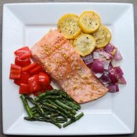 One-pan Salmon And Rainbow Veggies Recipe by Tasty image
