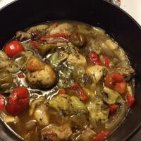 Braised Chicken and Artichoke Hearts with Lemon, Cherry Peppers and Thyme_image