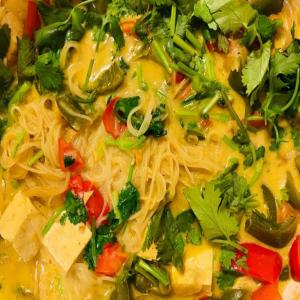South Indian-Inspired Coconut Rice Noodles with Tofu and Vegetables image